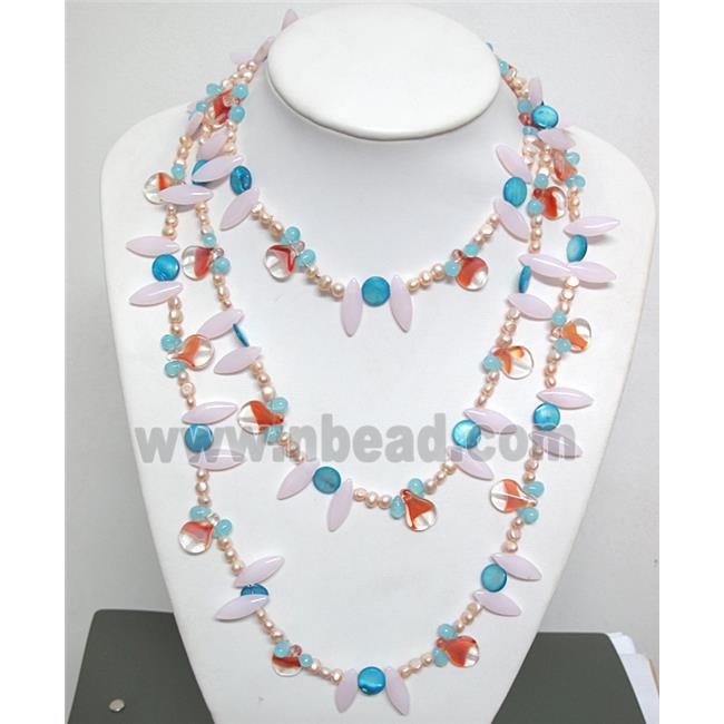 fashion textured Pearl Necklace with glass, shell bead