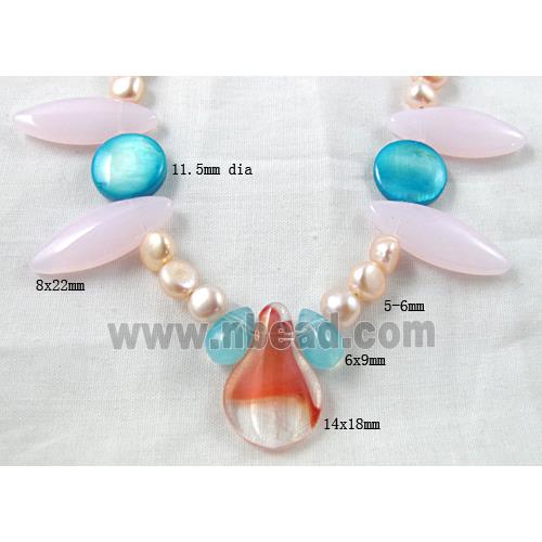 fashion textured Pearl Necklace with glass, shell bead