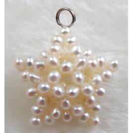 freshwater pearl pendant, cluster, star, handcraft, white