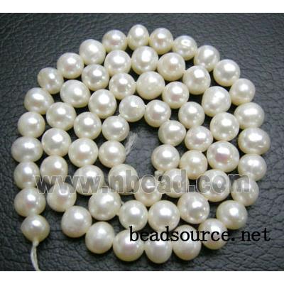 15.5 inches string of freshwater pearl beads, white, potato