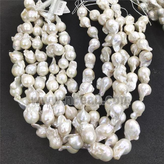 Edison Pearl Beads, freeform, white, B-grade