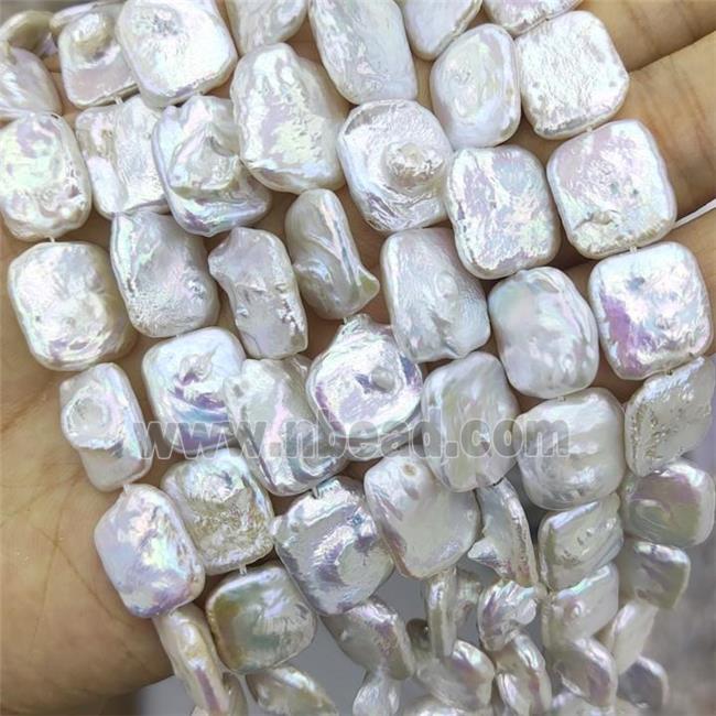 Baroque Style Natural White Pearl Beads Square