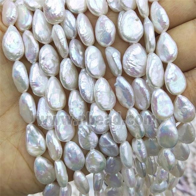 Baroque Style Natural White Pearl Teardrop Beads