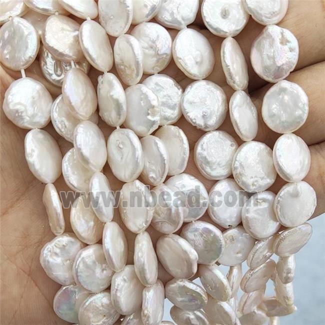 Natural Freshwater Pearl beads Button Circle White