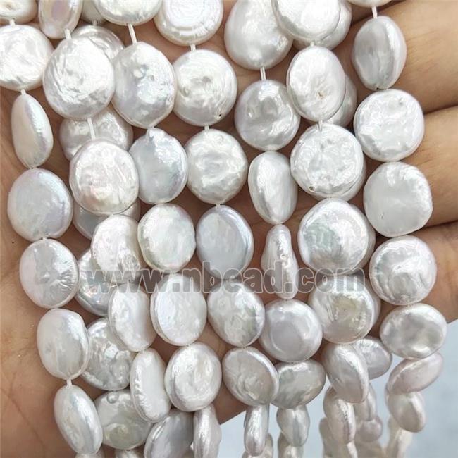 Natural Freshwater Pearl Button Beads White