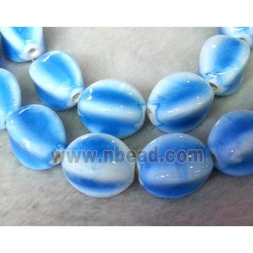 Blue Painted Oriental Porcelain Carambole Beads