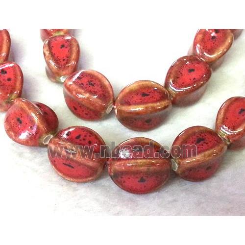 Red Painted Oriental Porcelain Carambole Beads