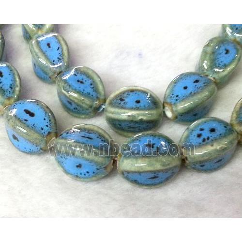Blue Painted Oriental Porcelain Carambole Beads