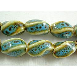 Turquoise Color Oriental Porcelain Faceted Twist Beads