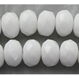 White Porcelain Beads, faceted, flat round