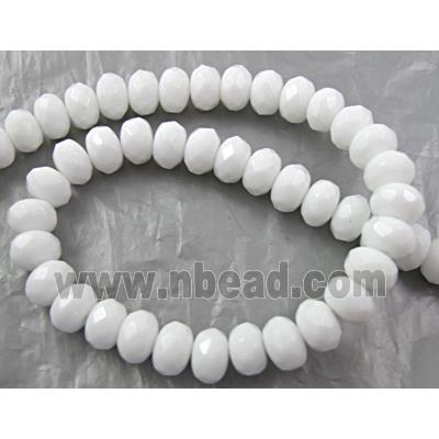 White Porcelain Beads, faceted, flat round
