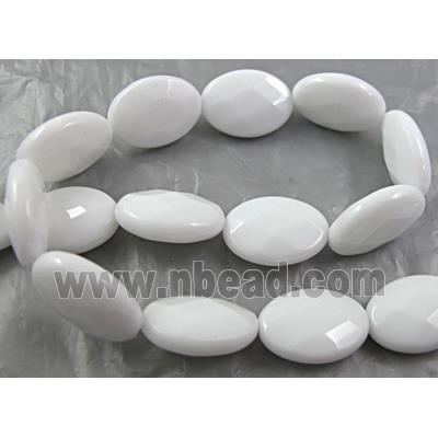 White Porcelain Beads, faceted, flat rice