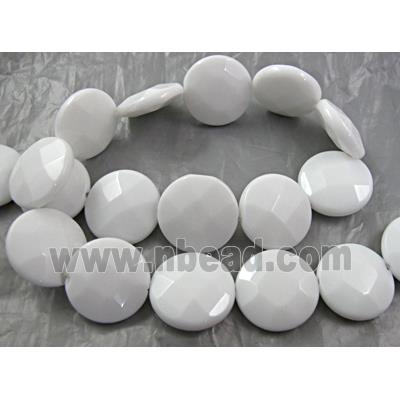 White Porcelain Beads, faceted flat-round