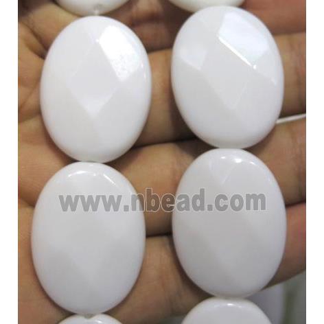 White Porcelain Beads, faceted oval