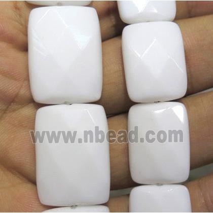 White Porcelain Beads, faceted rectangle