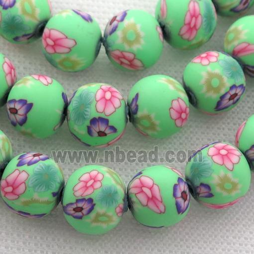 green Polymer Clay Fimo Beads, round