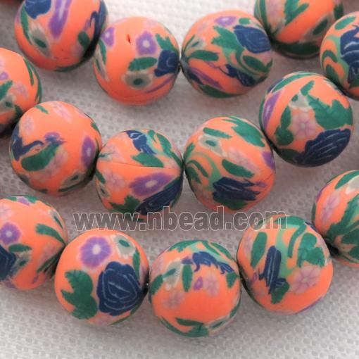 orange Polymer Clay Fimo Beads, round