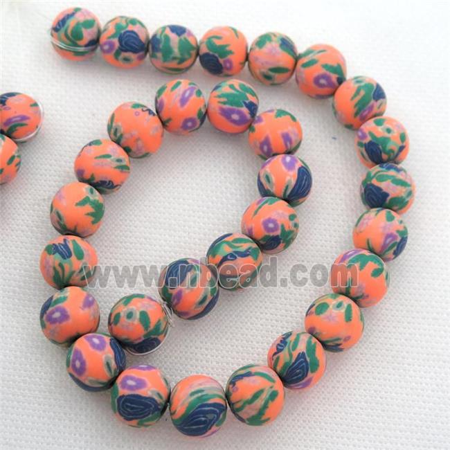 orange Polymer Clay Fimo Beads, round