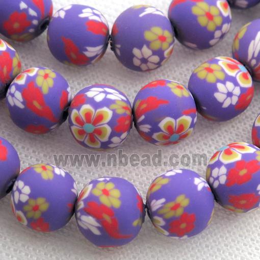 purple Polymer Clay Fimo Beads, round