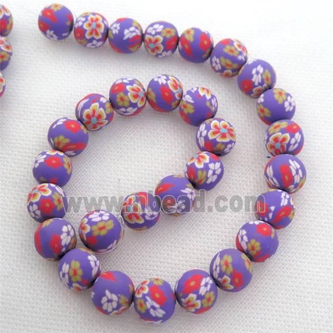 purple Polymer Clay Fimo Beads, round