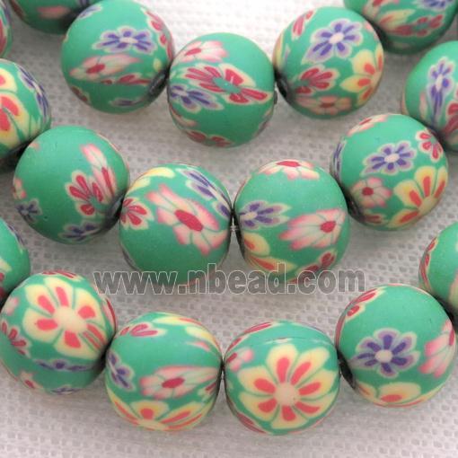 green Polymer Clay Fimo Beads, round