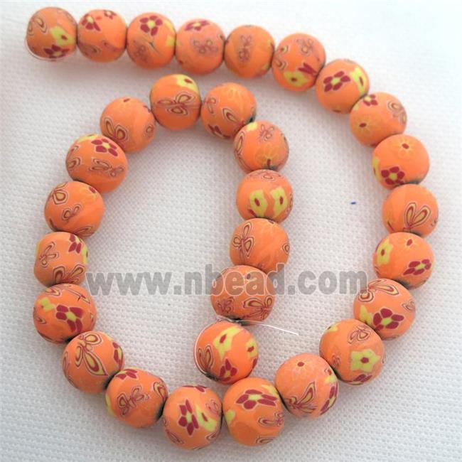 round orange Polymer Clay Fimo Beads