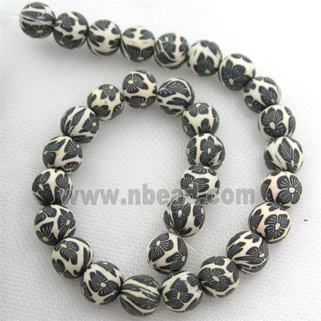 round black Polymer Clay Fimo Beads