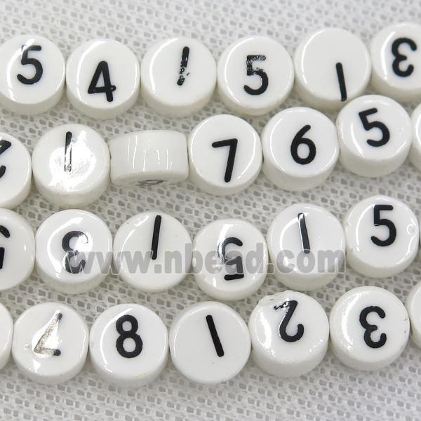 white Oriental Porcelain coin number beads, mixed