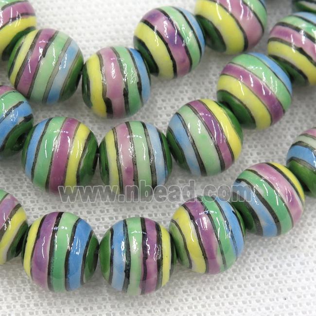 round Oriental Porcelain beads, stripe, multicolor