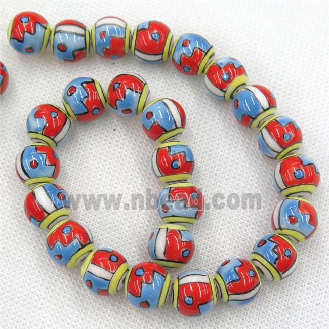 redblue Oriental Porcelain round beads