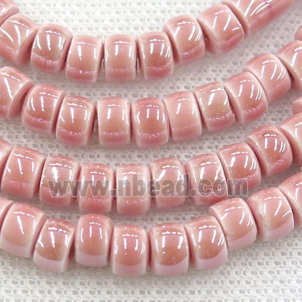 Oriental Porcelain heishi beads, pink enamel, electroplated