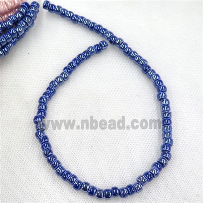 Oriental Porcelain heishi beads, deepblue enamel, electroplated