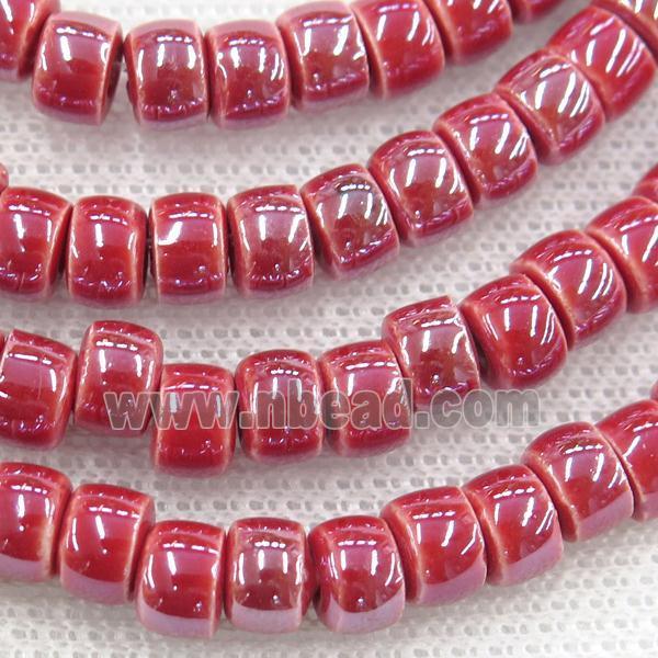 Oriental Porcelain heishi beads, red enamel, electroplated