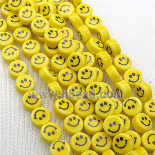 yellow Oriental Porcelain coin beads, emoji