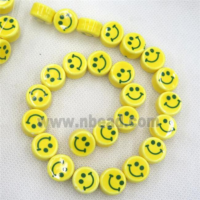 yellow Oriental Porcelain coin beads, emoji