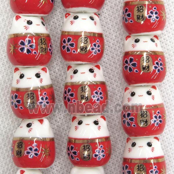red Oriental Porcelain beads, fortune cat