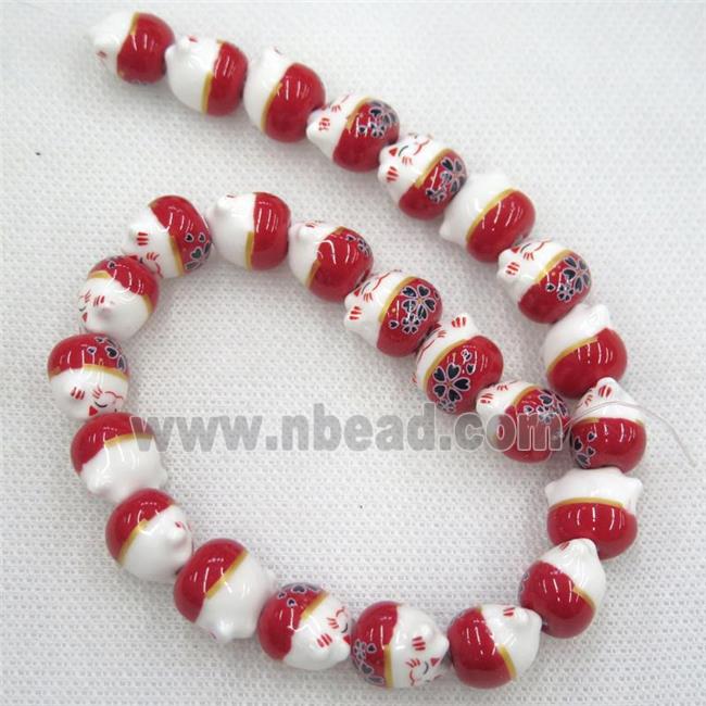 red Oriental Porcelain beads, fortune cat