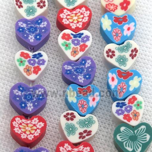 Polymer Clay Fimo Beads, heart, mix color