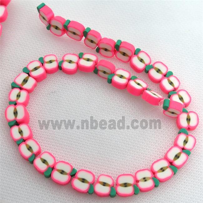 Polymer Clay Fimo Beads, apple, pink
