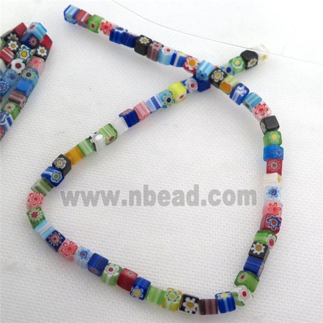 Millefiori Glass cube beads