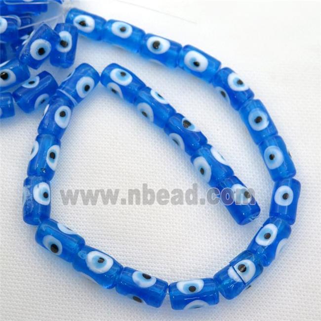 handmade blue Lampwork Glass tube Beads with evil eye