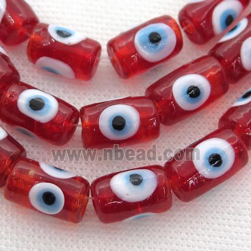 handmade red Lampwork Glass tube Beads with evil eye