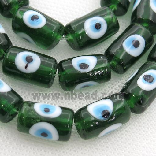 handmade green Lampwork Glass tube Beads with evil eye