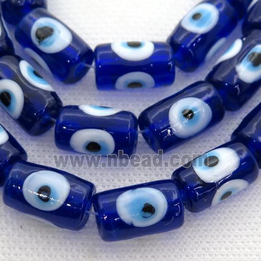 handmade deepblue Lampwork Glass tube Beads with evil eye