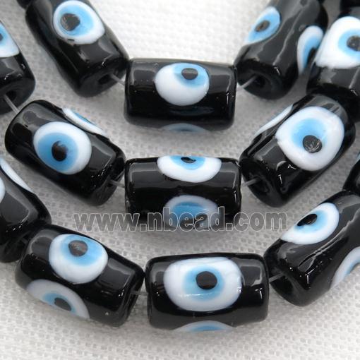 handmade black Lampwork Glass tube Beads with evil eye