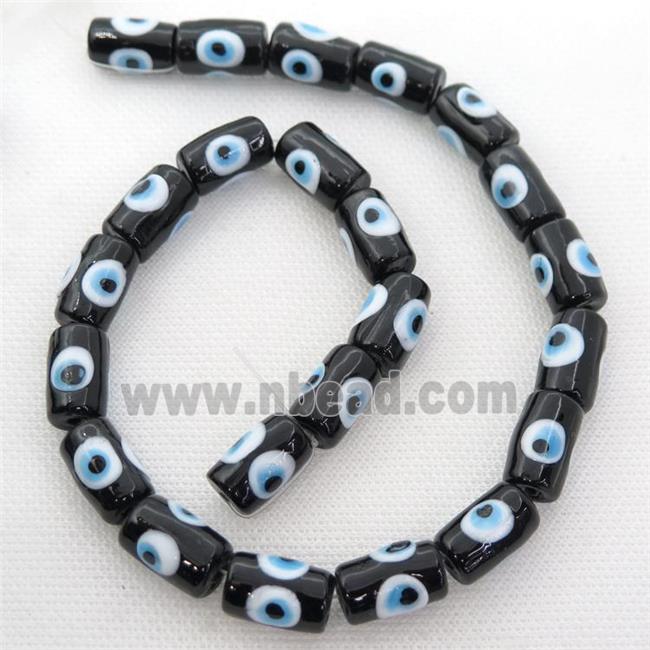 handmade black Lampwork Glass tube Beads with evil eye