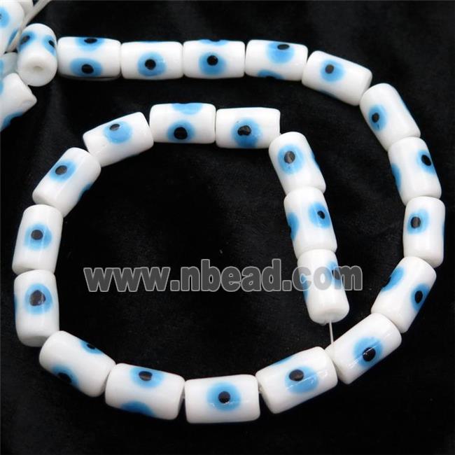 handmade white Lampwork Glass tube Beads with evil eye