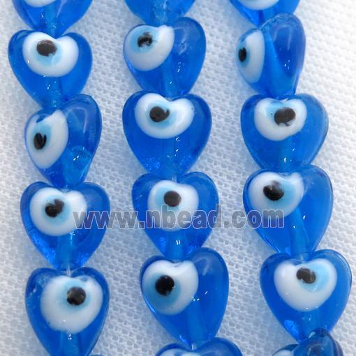 handmade blue Lampwork Glass heart Beads with evil eye