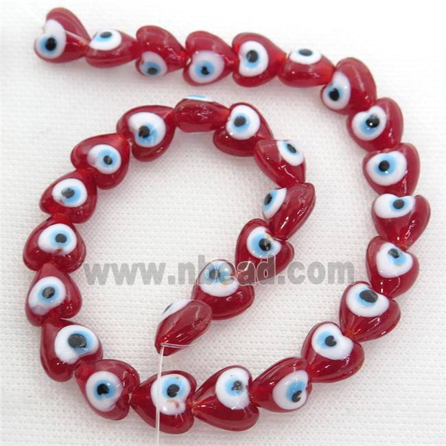 handmade red Lampwork Glass heart Beads with evil eye