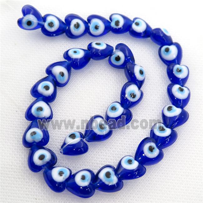 handmade deepblue Lampwork Glass heart Beads with evil eye